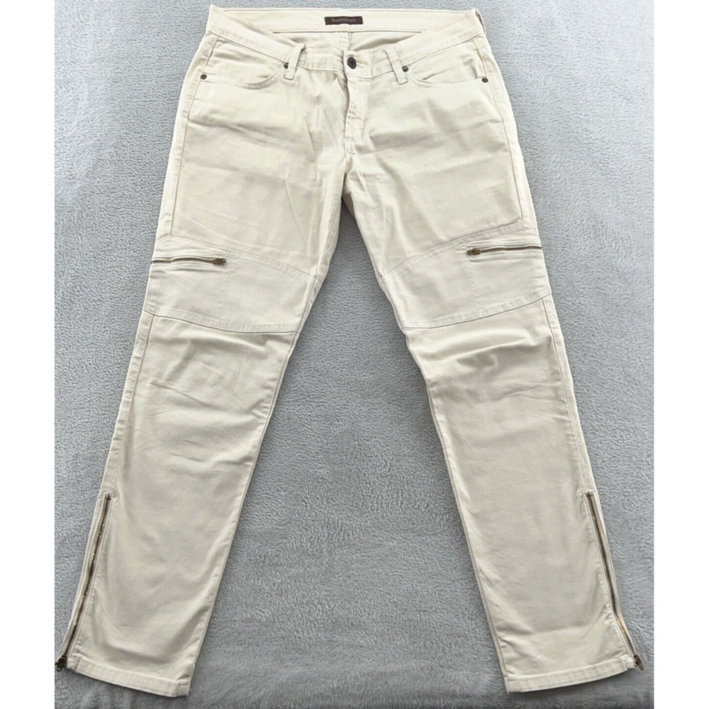 James Jeans Womens Sz 31 Off White Stretch Slim Fit Zipper Pants Straight Ankle